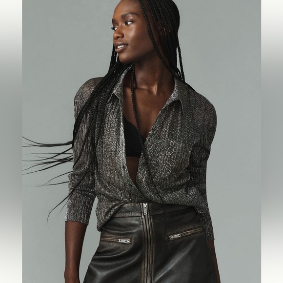Anthropologie Tops - Pilot Metallic Buttowndown shirt - Anthropologie size small - silver